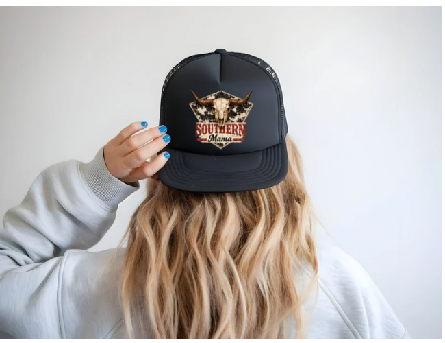 Rustic Southern Mama Skull Trucker Hat