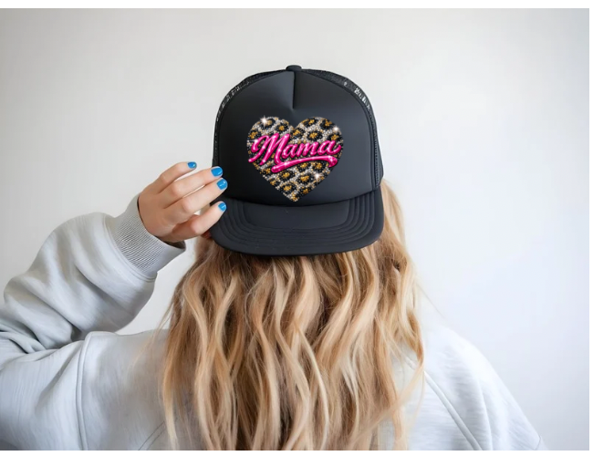 Mama Faux Bling Heart Trucker Hat