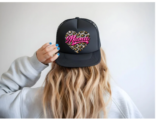 Mama Faux Bling Heart Trucker Hat
