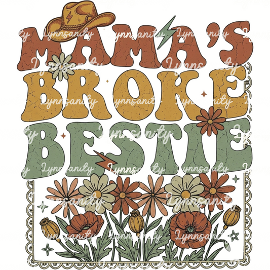 Mama's Broke Bestie Retro PNG - Groovy Floral Digital File