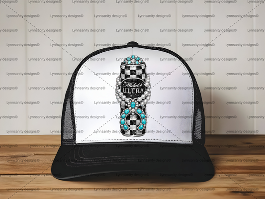 Checkered Turquoise Beaded Drink Can Aesthetic Digital Download