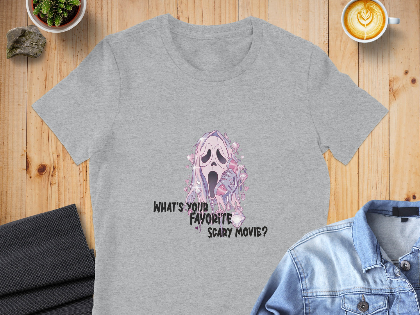 Ghostface from Scream holding a pink rotary phone with text "WHAT'S YOUR FAVORITE SCARY MOVIE?".