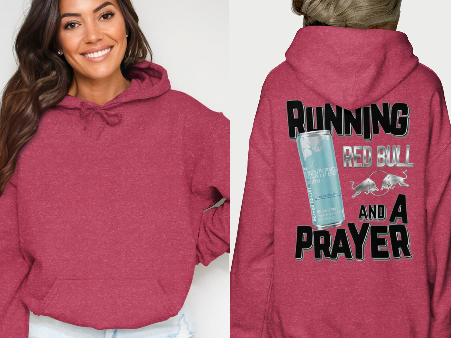 RUNNING RED BULL AND A PRAYER Maroon Hoodie product type