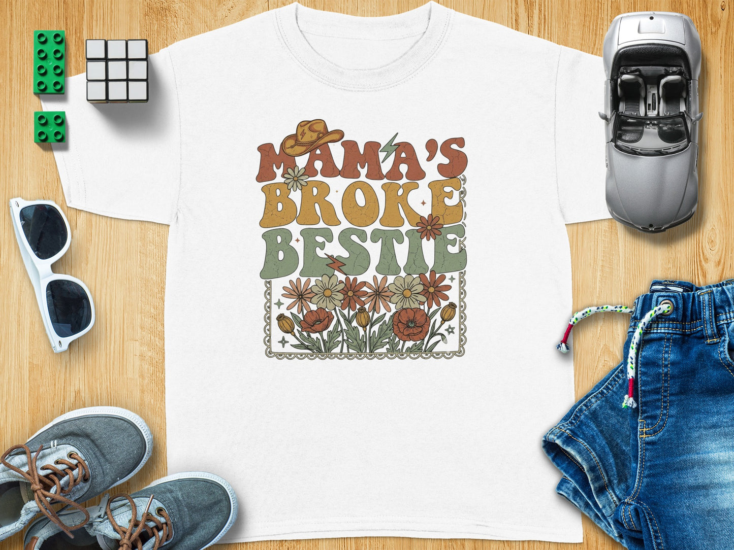 Mama's Broke Bestie Retro Boho Flowers Graphic product type