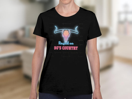 Neon Bull Skull Raised on 90s Country T-shirt product type