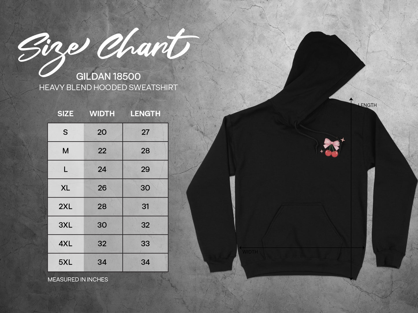 Gildan 18500 Cherry Bow Hooded Sweatshirt Size Chart product type