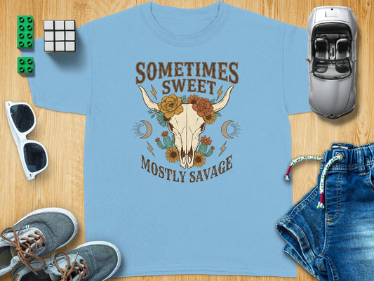 Sometimes Sweet Mostly Savage Floral Bull Skull product type