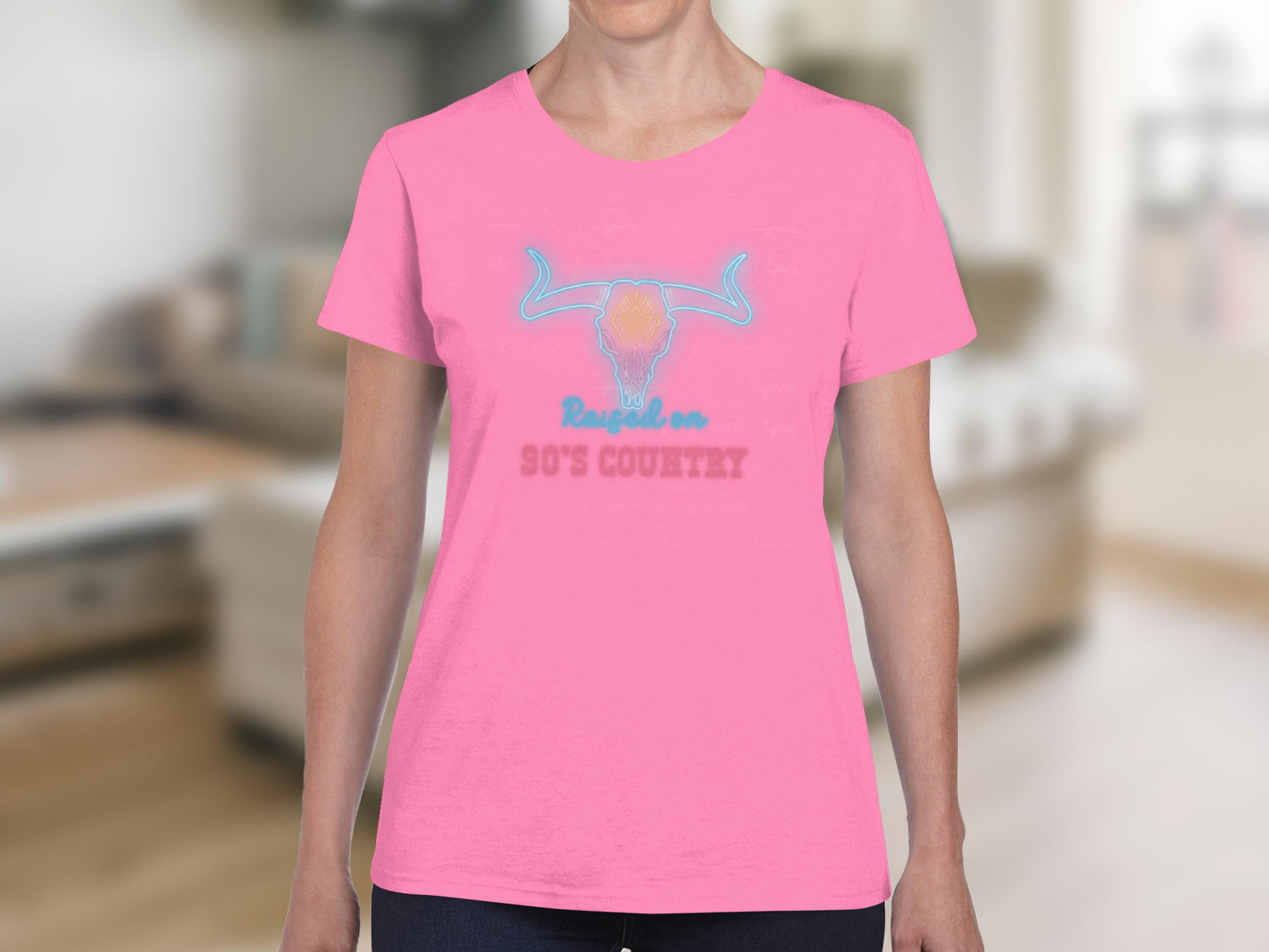 Pink Neon Bull Skull Raised on 90s Country t-shirt product type