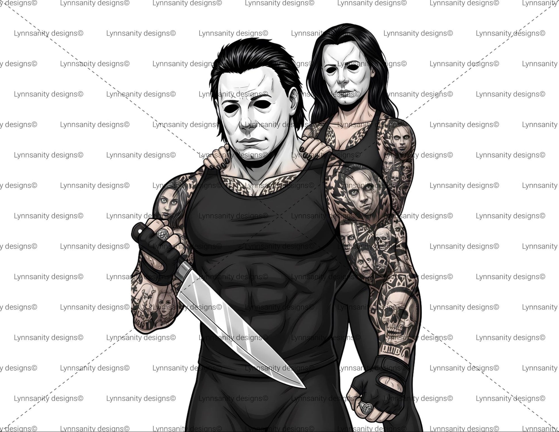 Gym Goth Micheal Myers Bundle | Bodybuilding Slasher PNG |Horror Fitness Couple Design