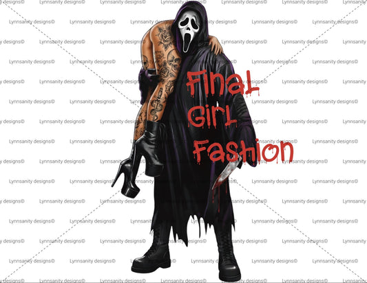 Edgy Final Girl Fashion | Tattooed Ghostface Art | Alt Slasher Graphic | Dark Romance Horror PNG