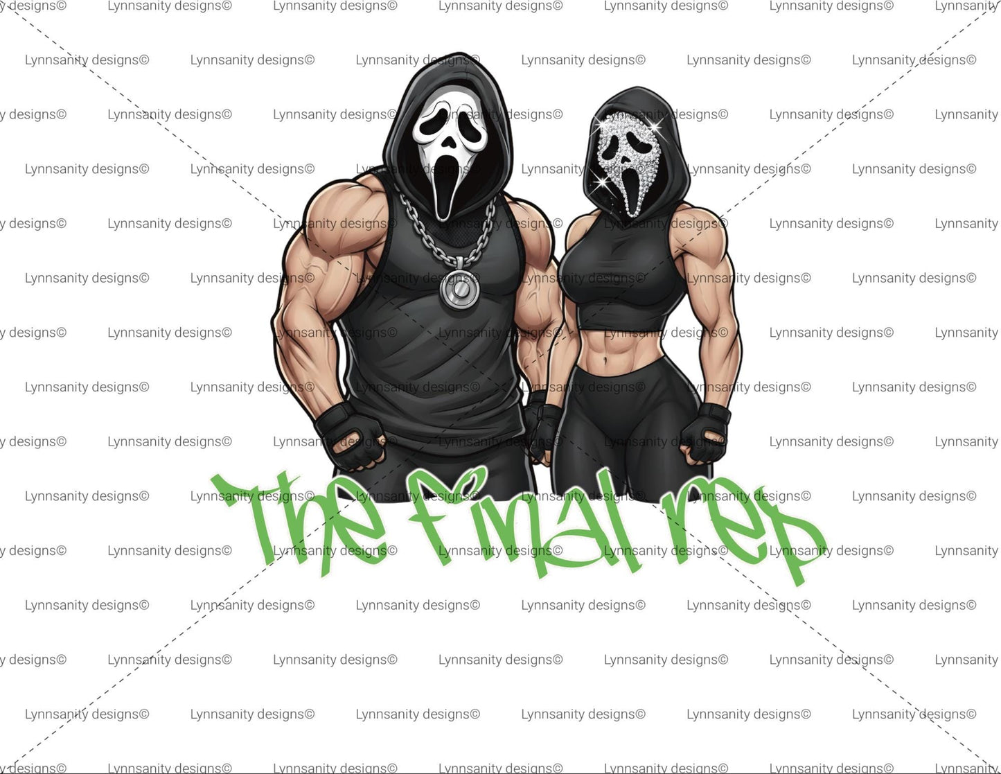 Gym Goth Ghostface | Bodybuilding Slasher PNG |Horror Fitness Couple Design