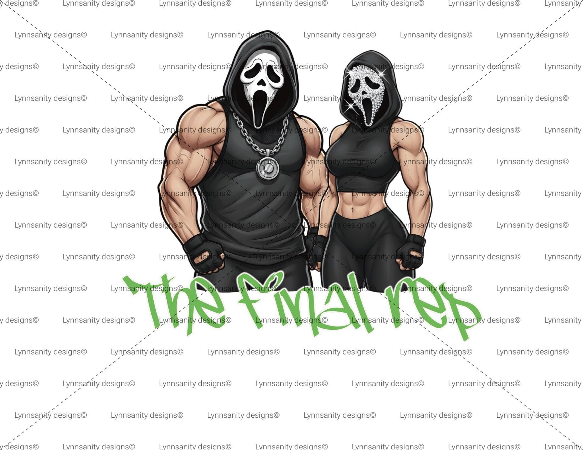 Gym Goth Ghostface | Bodybuilding Slasher PNG |Horror Fitness Couple Design