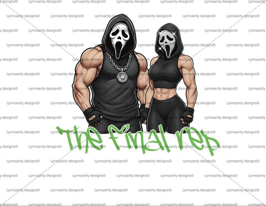 Gym Goth Ghostface | Bodybuilding Slasher PNG |Horror Fitness Couple Design